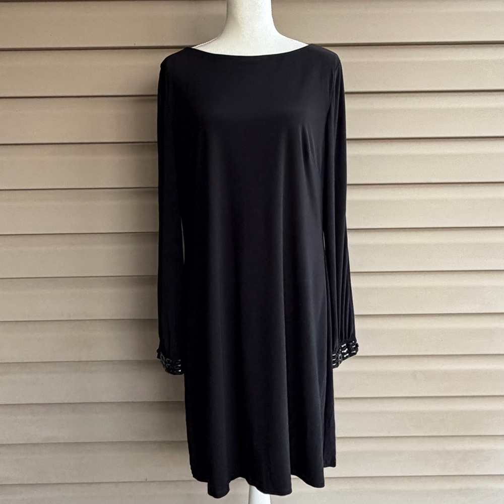 •American Living• Black Shift Dress with Embellished Cuff - Size 16